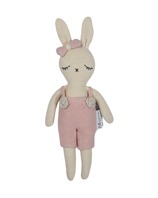 Pomme Ivory Blush Bunny With Dress Cotton Knitted Soft Toy-Promotes Visual Stimulation-Plush Cuddly Toy For Newborn