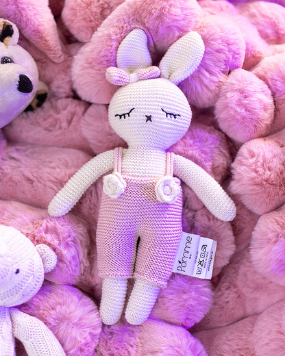 Pomme Ivory Blush Bunny With Dress Cotton Knitted Soft Toy-Promotes Visual Stimulation-Plush Cuddly Toy For Newborn