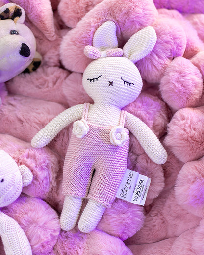 Pomme Ivory Blush Bunny With Dress Cotton Knitted Soft Toy-Promotes Visual Stimulation-Plush Cuddly Toy For Newborn