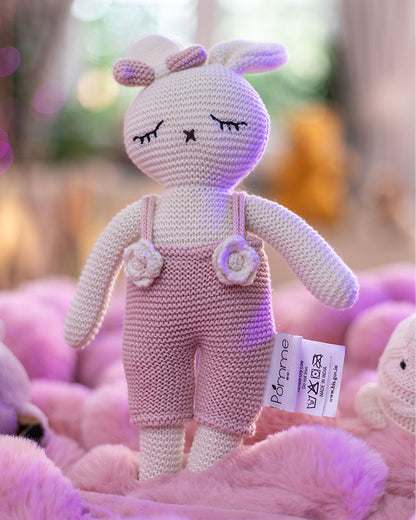 Pomme Ivory Blush Bunny With Dress Cotton Knitted Soft Toy-Promotes Visual Stimulation-Plush Cuddly Toy For Newborn