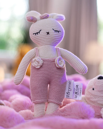 Pomme Ivory Blush Bunny With Dress Cotton Knitted Soft Toy-Promotes Visual Stimulation-Plush Cuddly Toy For Newborn