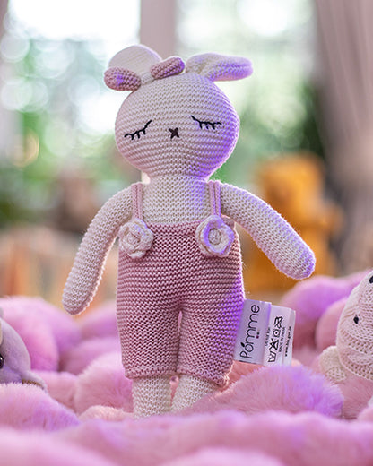 Pomme Ivory Blush Bunny With Dress Cotton Knitted Soft Toy-Promotes Visual Stimulation-Plush Cuddly Toy For Newborn
