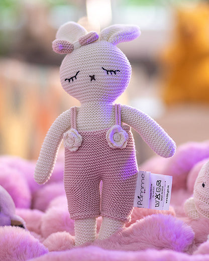 Pomme Ivory Blush Bunny With Dress Cotton Knitted Soft Toy-Promotes Visual Stimulation-Plush Cuddly Toy For Newborn