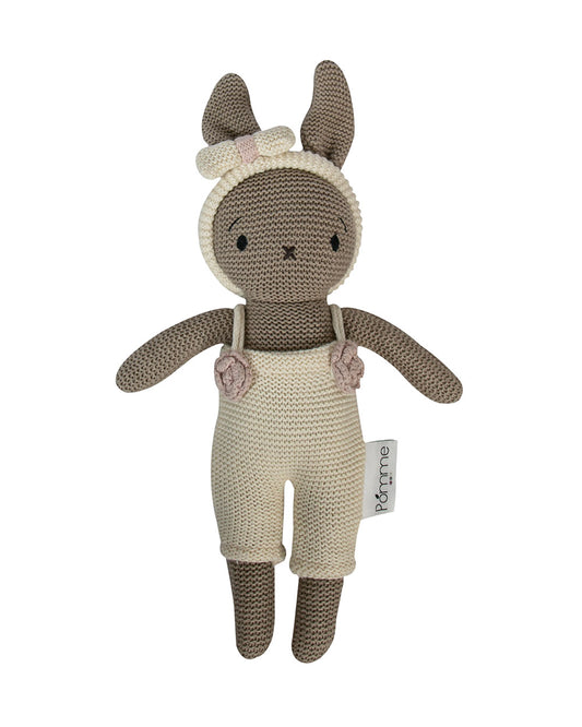 Pomme Ivory Beige Bunny With Dress Cotton Knitted Soft Toy-Promotes Visual Stimulation-Plush Cuddly Toy For Newborn