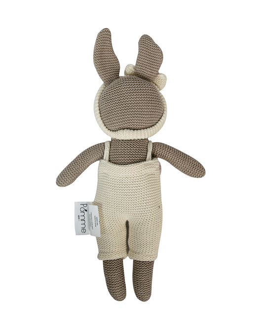 Pomme Ivory Beige Bunny With Dress Cotton Knitted Soft Toy-Promotes Visual Stimulation-Plush Cuddly Toy For Newborn