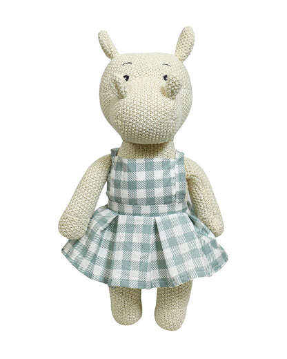 Pomme Hippo With Dress Cotton Knitted Soft Toy-Promotes Visual Stimulation-Plush Cuddly Toy For Newborn