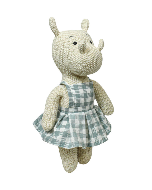 Pomme Hippo With Dress Cotton Knitted Soft Toy-Promotes Visual Stimulation-Plush Cuddly Toy For Newborn
