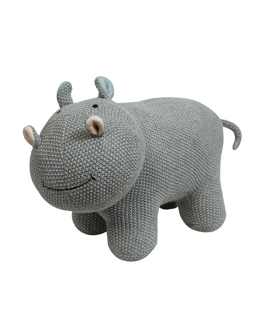 Pomme Grey Melange Hippo Cotton Knitted Soft Toy-Promotes Visual Stimulation-Plush Cuddly Toy For Newborn