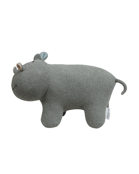 Pomme Grey Melange Hippo Cotton Knitted Soft Toy-Promotes Visual Stimulation-Plush Cuddly Toy For Newborn