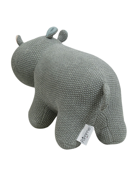 Pomme Grey Melange Hippo Cotton Knitted Soft Toy-Promotes Visual Stimulation-Plush Cuddly Toy For Newborn