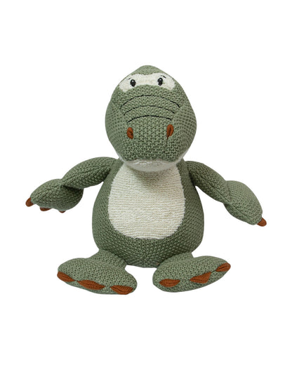 Pomme Green Small Dinosaur Cotton Knitted Soft Toy-Promotes Tactile Stimulation-Plush Cuddly Toy For Newborn