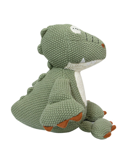 Pomme Green Small Dinosaur Cotton Knitted Soft Toy-Promotes Tactile Stimulation-Plush Cuddly Toy For Newborn