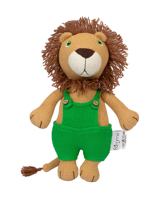 Pomme Cute Lion With Green Dress Cotton Knitted Soft Toy-Promotes Tactile Stimulation-Plush Cuddly Toy For Newborn