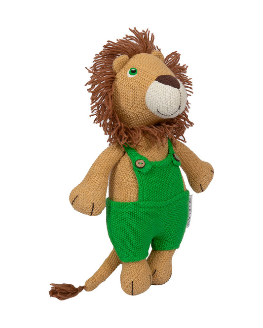Pomme Cute Lion With Green Dress Cotton Knitted Soft Toy-Promotes Tactile Stimulation-Plush Cuddly Toy For Newborn
