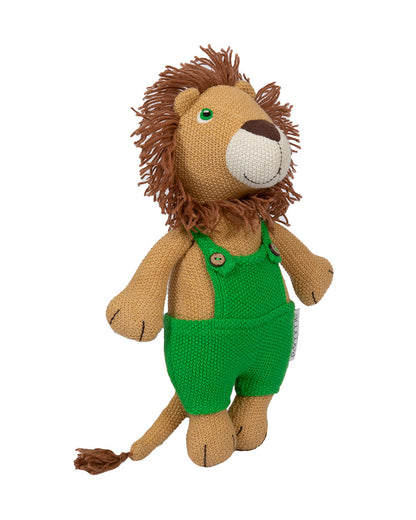 Pomme Cute Lion With Green Dress Cotton Knitted Soft Toy-Promotes Tactile Stimulation-Plush Cuddly Toy For Newborn