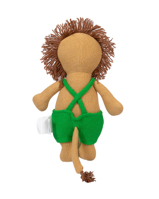 Pomme Cute Lion With Green Dress Cotton Knitted Soft Toy-Promotes Tactile Stimulation-Plush Cuddly Toy For Newborn