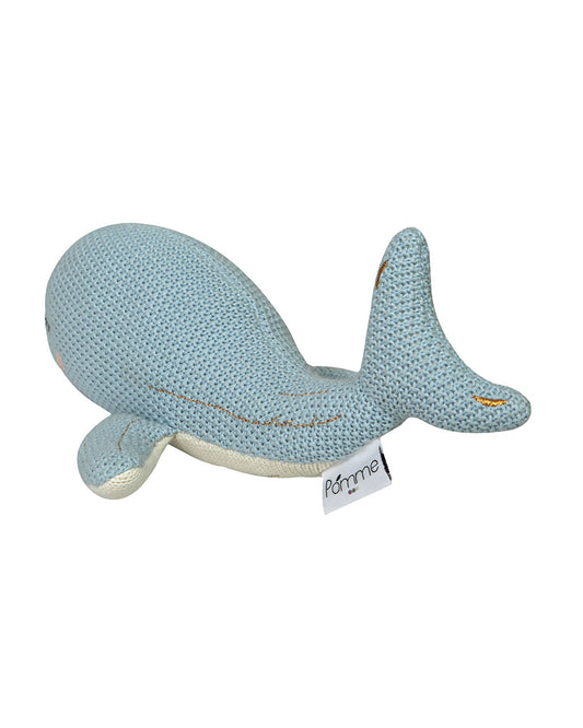Pomme Aqua Whale Cotton Knitted Soft Toy-Promotes Tactile Stimulation-Plush Cuddly Toy For Newborn