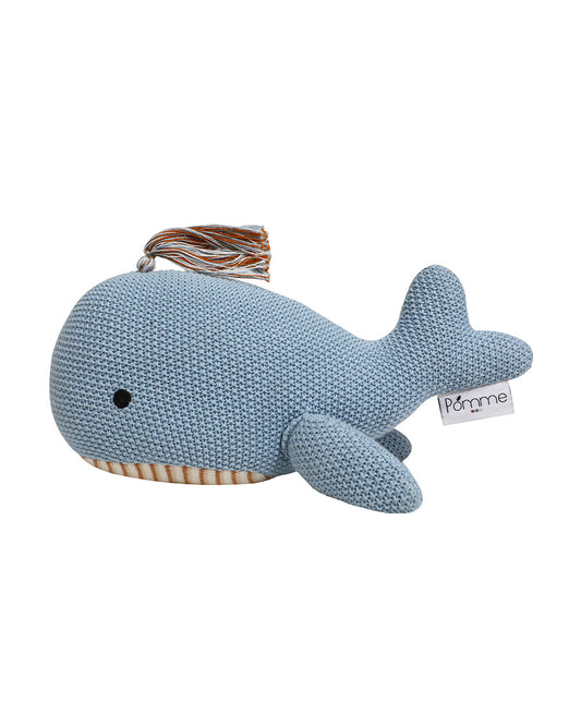Pomme Blue Whale Cotton Knitted Soft Toy-Promotes Tactile Stimulation-Plush Cuddly Toy For Newborn