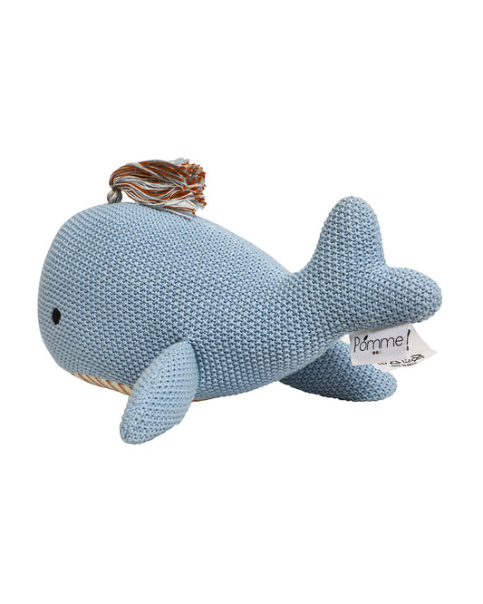 Pomme Blue Whale Cotton Knitted Soft Toy-Promotes Tactile Stimulation-Plush Cuddly Toy For Newborn