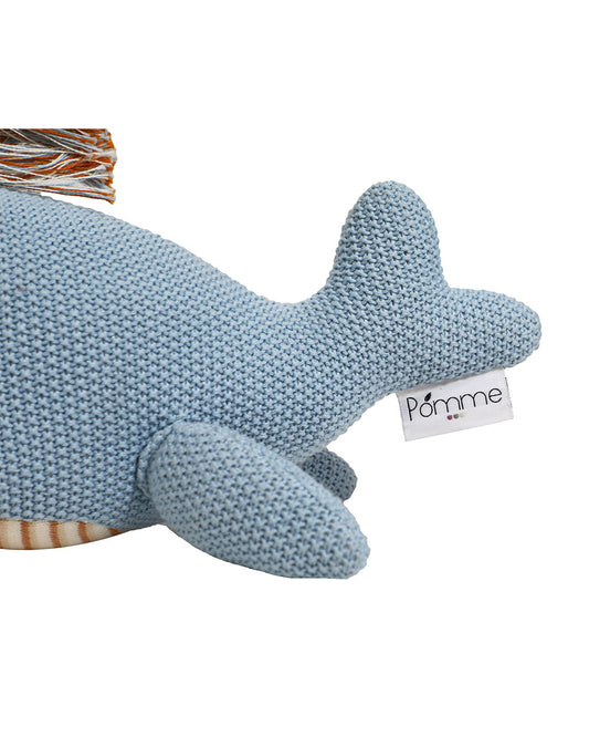 Pomme Blue Whale Cotton Knitted Soft Toy-Promotes Tactile Stimulation-Plush Cuddly Toy For Newborn