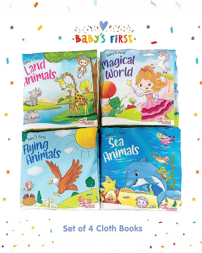 Popcorn Baby First Cloth Books-Set Of 4 Soft Crinkle Books-Enhances Sensory Stimulation-Learning & Educational Toys-0M+