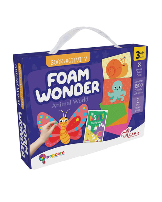 Popcorn Foam Wonder Animal World-Learning Kit-Include 8 Double Side Cards & 1500 Colourful Stickers with Activity Book-Learning & Educational Toys-36M+