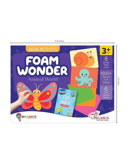 Popcorn Foam Wonder Animal World-Learning Kit-Include 8 Double Side Cards & 1500 Colourful Stickers with Activity Book-Learning & Educational Toys-36M+