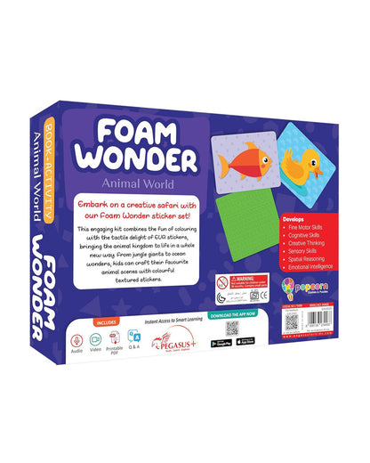 Popcorn Foam Wonder Animal World-Learning Kit-Include 8 Double Side Cards & 1500 Colourful Stickers with Activity Book-Learning & Educational Toys-36M+