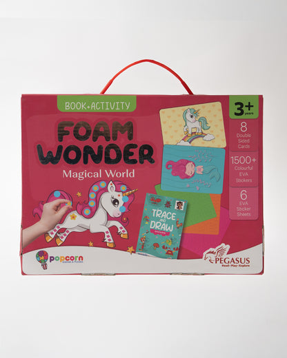 Popcorn Foam Wonder Magical World-Learning Kit-Include 8 Double Side Cards & 1500 Colourful Stickers with Activity Book-Learning & Educational Toys-36M+