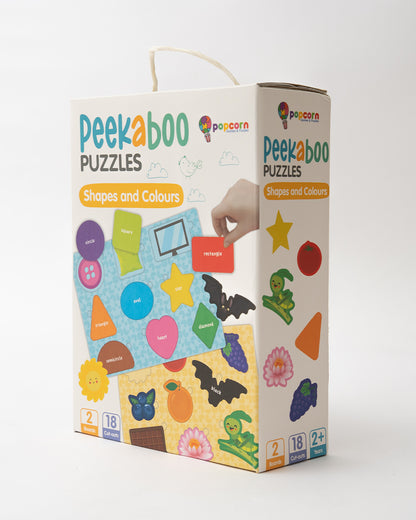 Popcorn Shapes & Colors Peekaboo Puzzle-Includes 2 Boards & 18 Pieces-Learning & Educational Toys-24M+