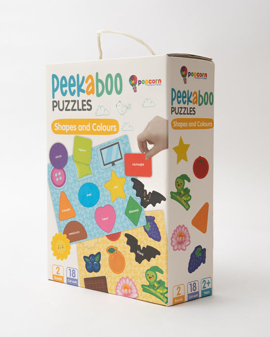 Popcorn Shapes & Colors Peekaboo Puzzle-Includes 2 Boards & 18 Pieces-Learning & Educational Toys-24M+