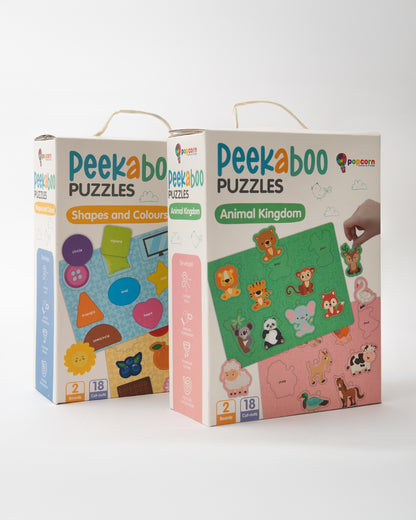 Popcorn Shapes & Colors Peekaboo Puzzle-Includes 2 Boards & 18 Pieces-Learning & Educational Toys-24M+