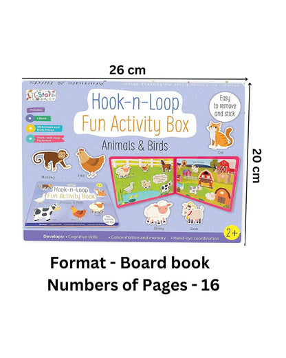Pegasus Hook & Loop Animals & Birds Fun Activity Box-Learning Kit-10 Interactive Pages With Reusable Velcro Stickers-Learning & Educational Toys-24M+