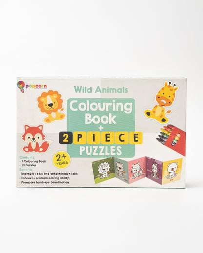 Popcorn Wild Animals Learning Kit-Includes Coloring Book & 2 Piece Puzzle-Learning & Educational Toys-36M+