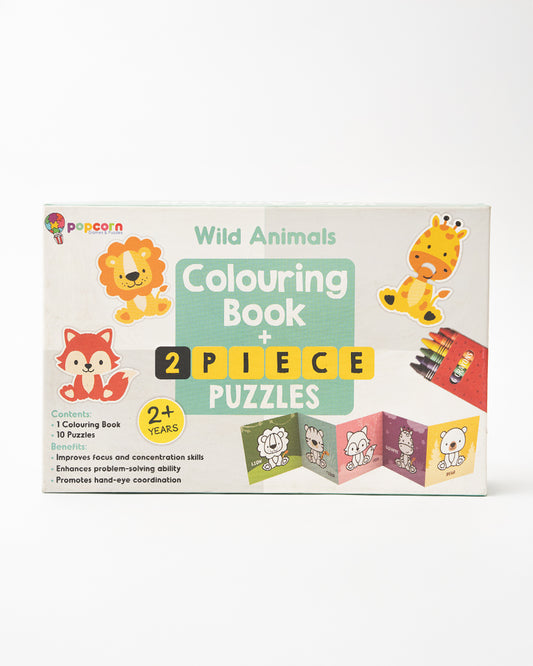 Popcorn Wild Animals Learning Kit-Includes Coloring Book & 2 Piece Puzzle-Learning & Educational Toys-36M+