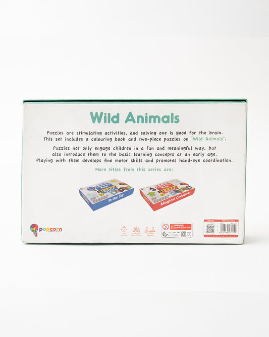Popcorn Wild Animals Learning Kit-Includes Coloring Book & 2 Piece Puzzle-Learning & Educational Toys-36M+