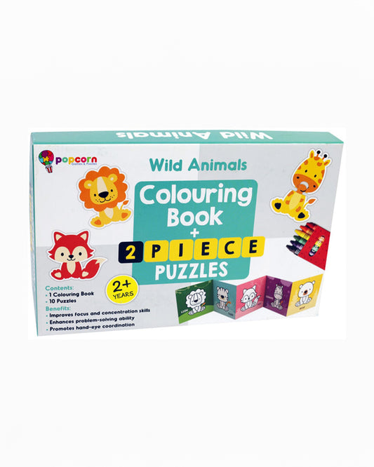 Popcorn Wild Animals Learning Kit-Includes Coloring Book & 2 Piece Puzzle-Learning & Educational Toys-36M+