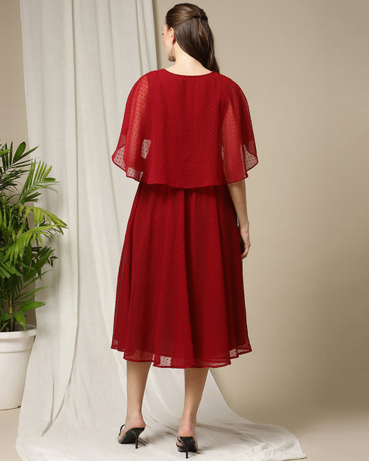 Wobbly Walk Red Maternity Nursing Dress-V Neck-Doby Print-Georgette-Bump Friendly