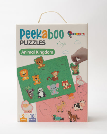 Popcorn Animal Kingdom Peekaboo Puzzle-Includes 2 Boards & 18 Pieces-Learning & Educational Toys-24M+