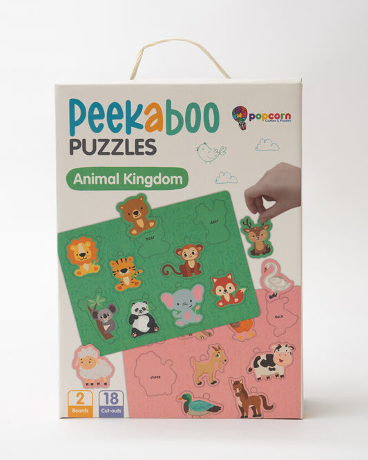 Popcorn Animal Kingdom Peekaboo Puzzle-Includes 2 Boards & 18 Pieces-Learning & Educational Toys-24M+