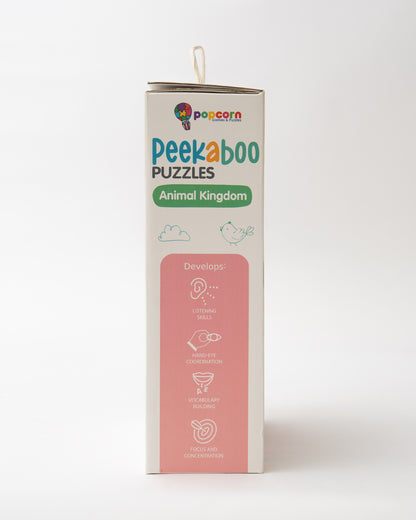 Popcorn Animal Kingdom Peekaboo Puzzle-Includes 2 Boards & 18 Pieces-Learning & Educational Toys-24M+