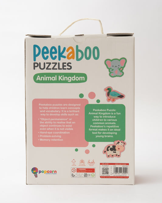 Popcorn Animal Kingdom Peekaboo Puzzle-Includes 2 Boards & 18 Pieces-Learning & Educational Toys-24M+