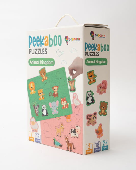 Popcorn Animal Kingdom Peekaboo Puzzle-Includes 2 Boards & 18 Pieces-Learning & Educational Toys-24M+