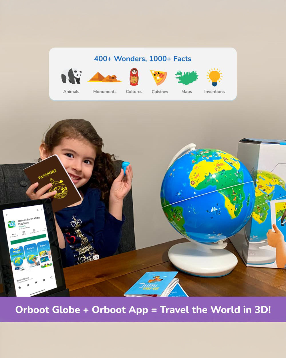 Playshifu Orboot Earth AR Globe-Learning Kit-Explore 400+ Wonders With 3D Augmented Reality-Passport Pack Included-Learning Educational Toys-36M+