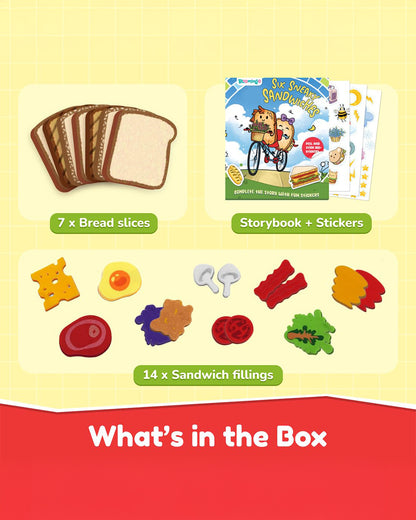 Bloomingo Six Sneaky Sandwiches-Pretend & Play Toy-20 Plus Sandwich Pieces With Sticker Storybook-36M+