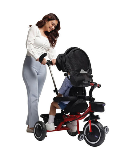 Chicco 4in1 EVO Trike-Height Adjustable Parent Handle Bar-360 Degrees Rotating Seat-Rear & Front Storage Basket-For 2 to 5Y (Upto 50 Kg)-Red