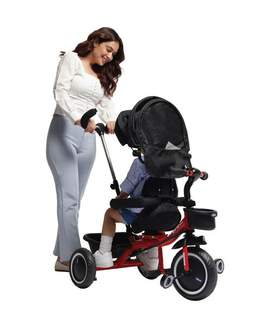 Chicco 4in1 EVO Trike-Height Adjustable Parent Handle Bar-360 Degrees Rotating Seat-Rear & Front Storage Basket-For 2 to 5Y (Upto 50 Kg)-Red