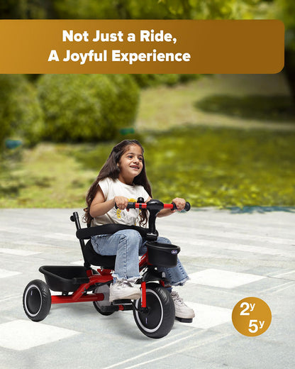 Chicco 4in1 EVO Trike-Height Adjustable Parent Handle Bar-360 Degrees Rotating Seat-Rear & Front Storage Basket-For 2 to 5Y (Upto 50 Kg)-Red