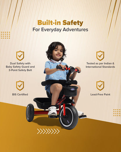 Chicco 4in1 EVO Trike-Height Adjustable Parent Handle Bar-360 Degrees Rotating Seat-Rear & Front Storage Basket-For 2 to 5Y (Upto 50 Kg)-Red