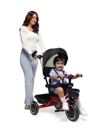 Chicco 4in1 EVO Trike-Height Adjustable Parent Handle Bar-360 Degrees Rotating Seat-Rear & Front Storage Basket-For 2 to 5Y (Upto 50 Kg)-Red